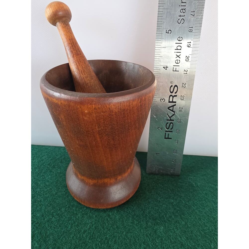 Wooden Apothecary Wood Pestel Mortar Carved Drug 4x2.25